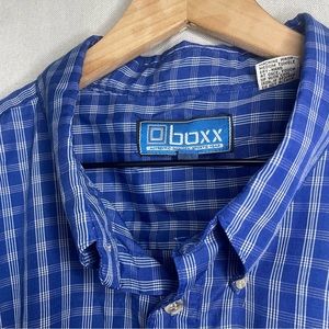 Boxx XXL Blue & White Plaid Short Sleeve Button Down